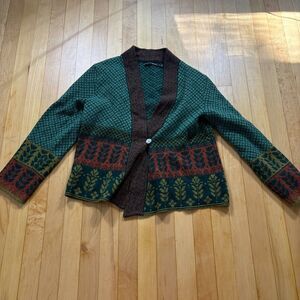 Gudrun Sjoden Green and Brown Patterned Cardigan
